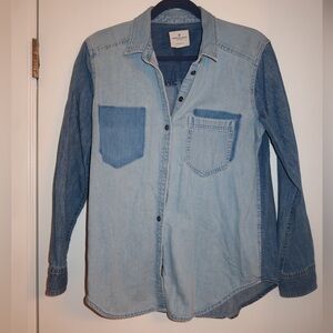 Two-Tone Denim Button-Up Shirt